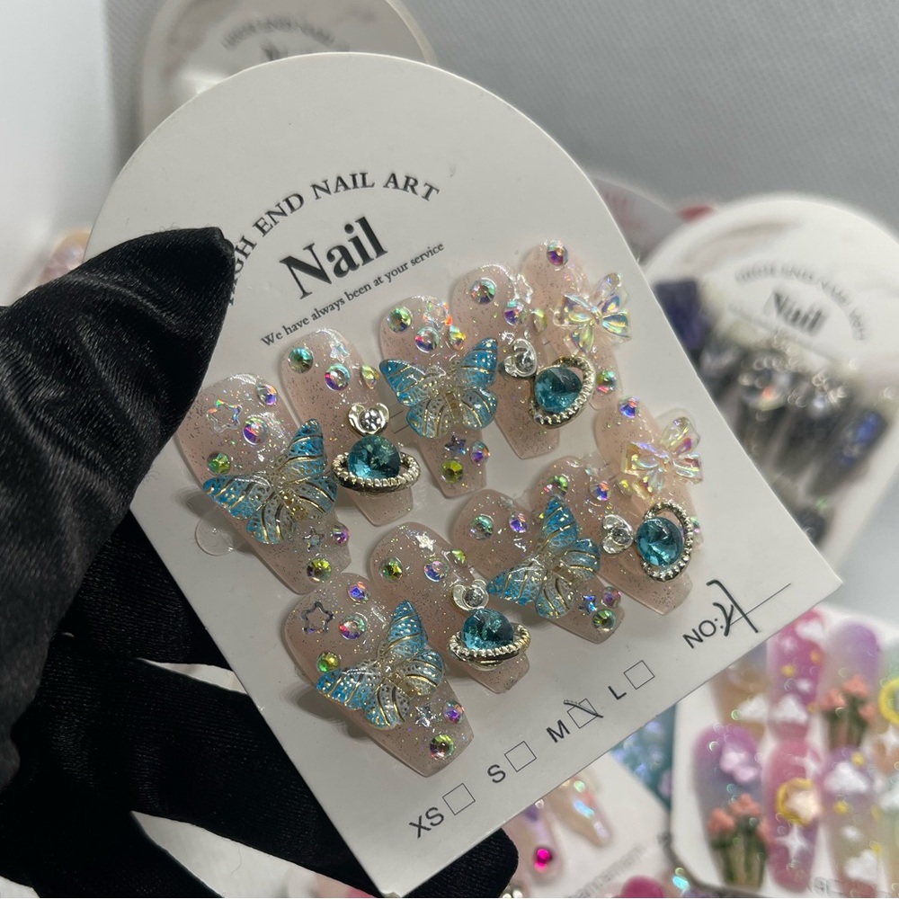 M size Butterfly Nail Art with Blue Accents